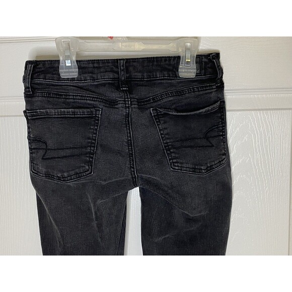 American Eagle Size 4 x 30 Super Stretch Jeggings Black Denim Jeans Low Rise - Picture 3 of 10
